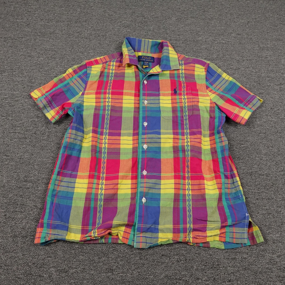 Polo Ralph Lauren Shirt Boys L 14-16 Multicolor Plaid Button Down Short Sleeve